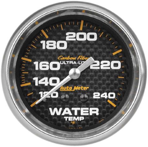 Auto Meter Carbon Fiber Series 2-5/8 Full Sweep 120º-240º F Mechanical Water Temperature Gauge