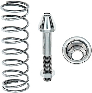 1965-70 Impala, 1967-81 Camaro, 1969-72 Chevelle; Hood Pilot Bolt & Spring Set; Polished Stainless; 4" Length; Made in the USA