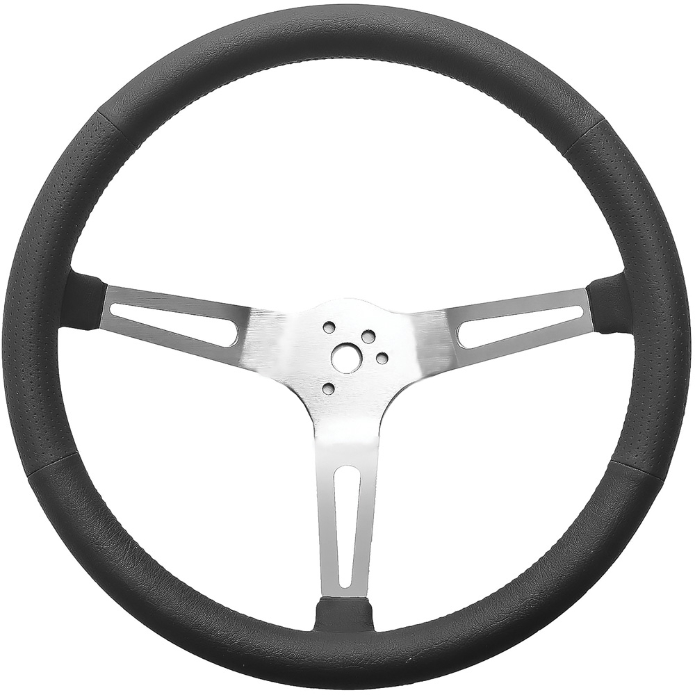 GT3 Retro Steering Wheel; Brushed Stainless Steel Spokes; Leather Grip - 36-5445