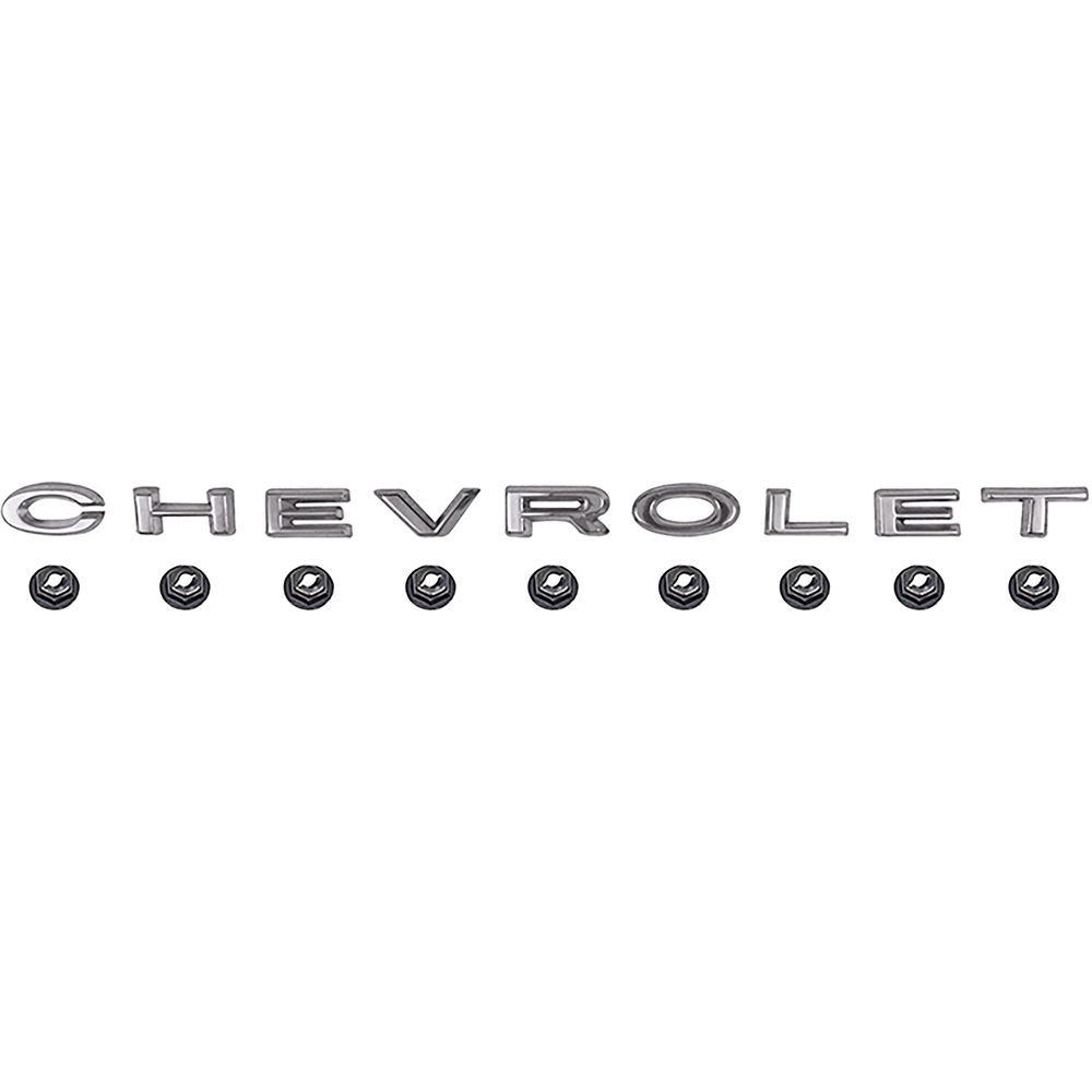 1964 Chevelle, Malibu, El Camino; "CHEVROLET" Hood Letter Emblem Set; Includes Emblem and Fasteners