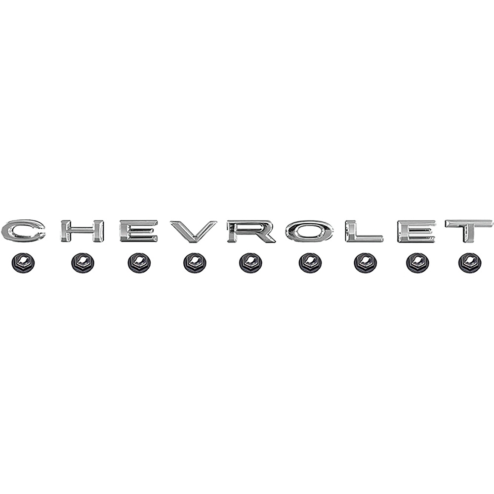 1964-66 Chevelle, Malibu, 1964-66 El Camino; "CHEVROLET" Trunk or Tailgate Letter Emblem Set; Includes Emblem and Fasteners
