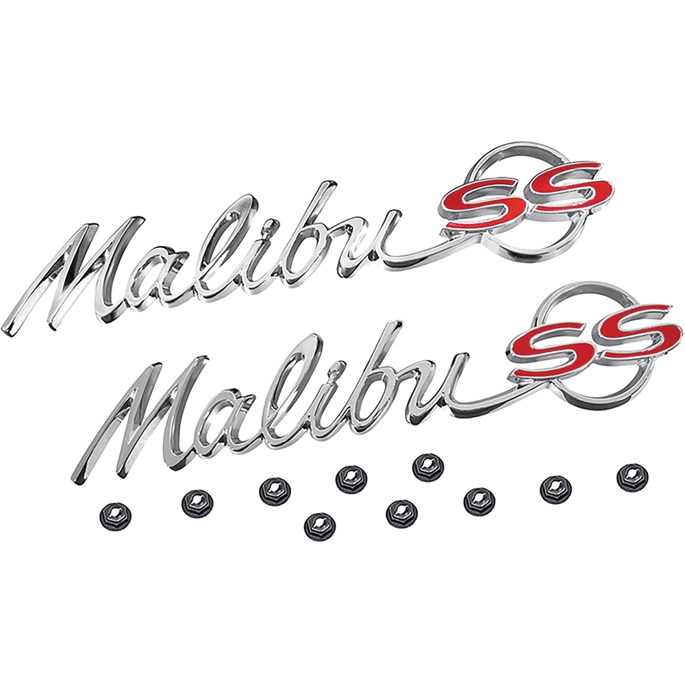1964 Chevelle, Malibu; "Malibu SS" Quarter Panel Emblems; LH and RH; Includes Emblems and Fasteners