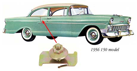 1955-1956 All Makes All Models Parts, 4648746, 1955-57 Bel Air, 150, 210,  Nomad; Quarter Panel Paint Divider Molding Clip; Each