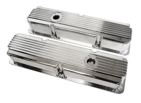 1958-76 Ford, Mercury, Edsel; 352, 360, 406, 410, 427, 428 FE V8; Fabricated Finned Valve Covers; Polished