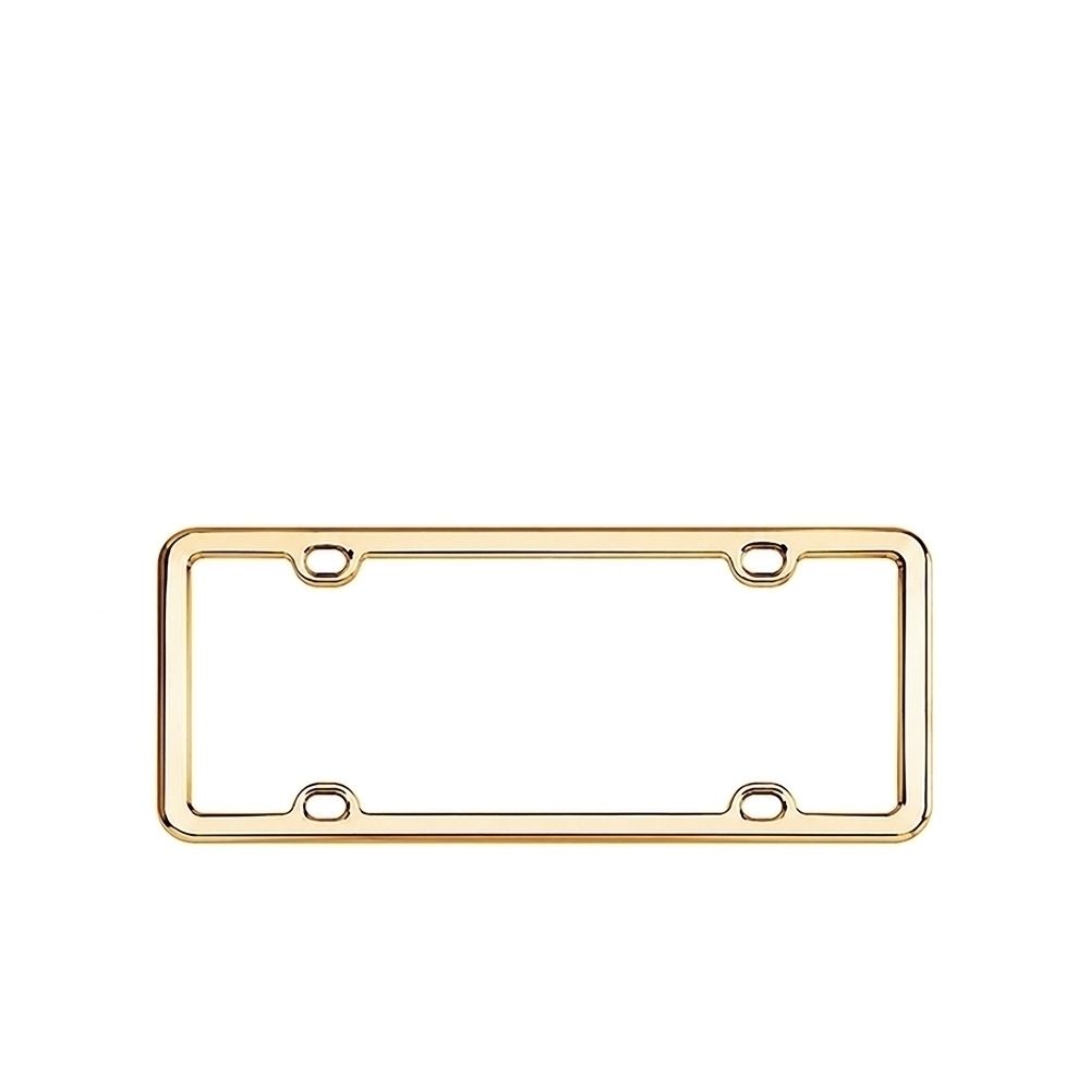 Ital Die Cast Metal License Plate Frame w/Rubber Accent Trim; Gold