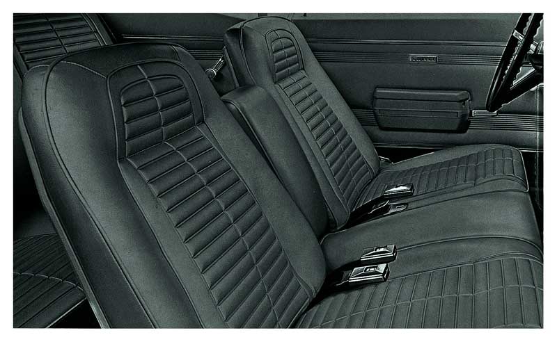 1967-69 Firebird Standard, 1967 Deluxe; Complete Front/Rear Upholstery Set;  Buckets w/ Fold Down Rear Seat; Black