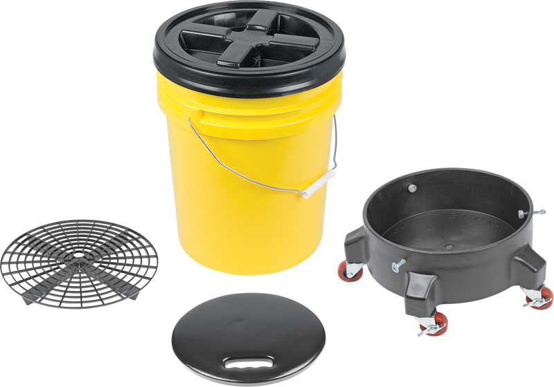 All Makes All Models Parts, K89743, Grit Guard Deluxe Wash System 5 Gallon  Yellow Pail with Black Lid - Dolly and Seat Cushion