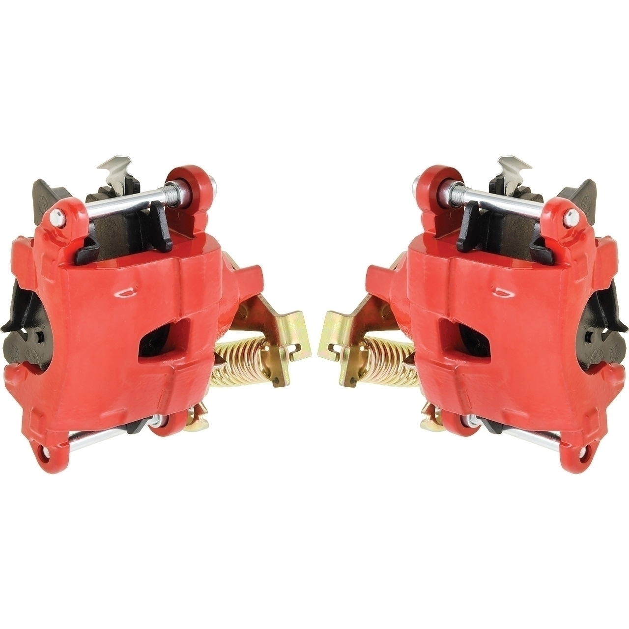 1979-85 GM; Rear Caliper Set; Metric Style; With Emergency Brake; Loaded With D154 Brake Pads; (1) LH and (1) RH Caliper; Red Finish