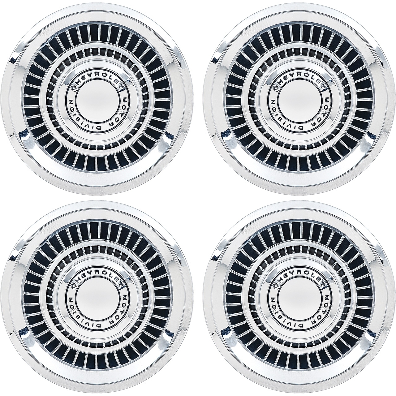 1968-81 Chevrolet; Rally Wheel Cap & Ornament; without Center Bow Tie; 4 Piece Set