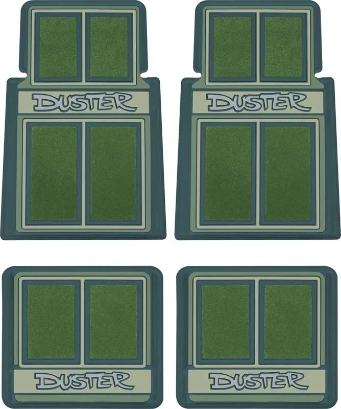1970-1976 Plymouth Duster; Carpet Logo Floor Mat Set; Green; 4 Piece Set