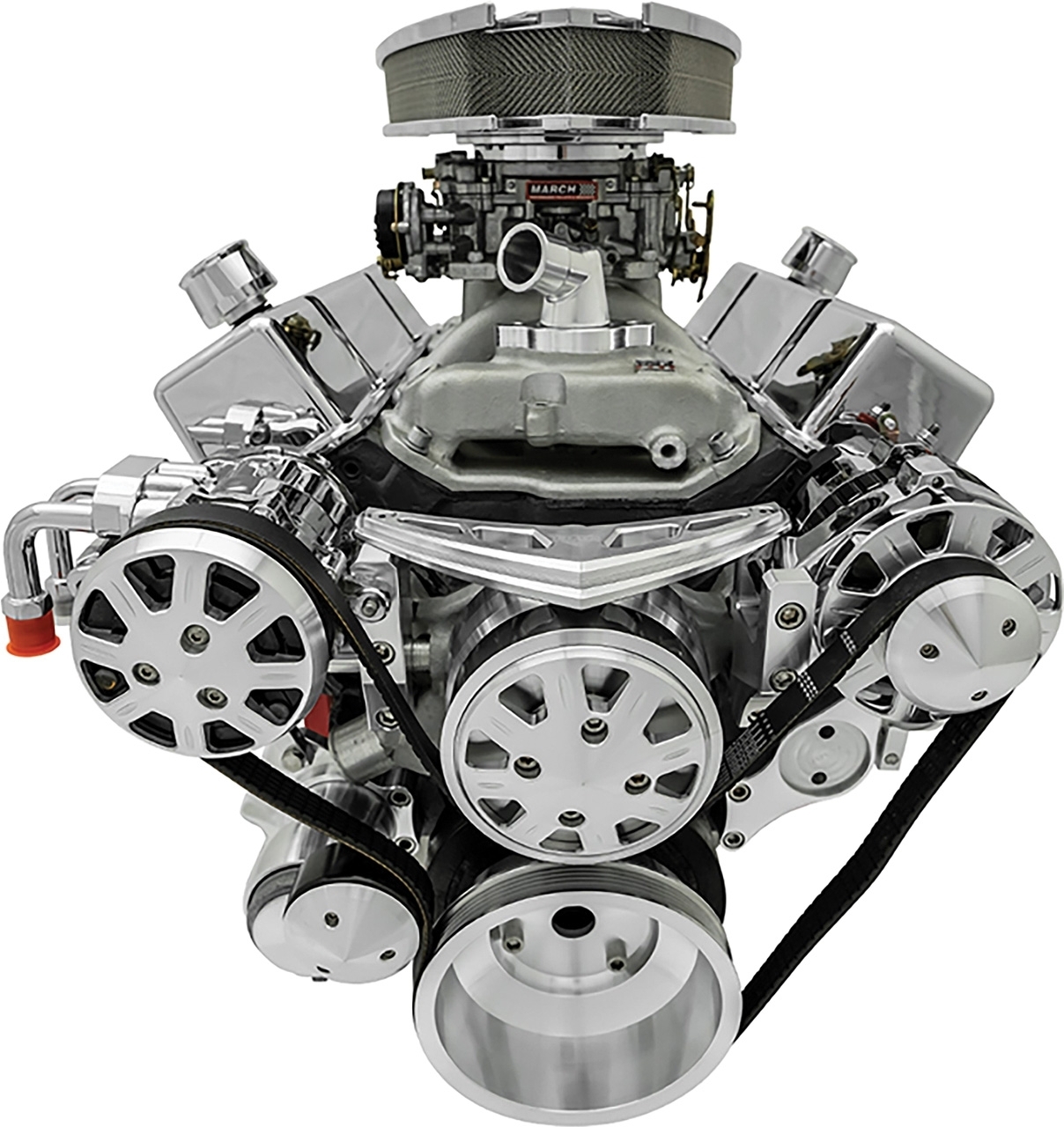 Chevrolet Big Block Clear Powder Coated March Ultra Drive Front Mount Alt and AC Serpentine Set