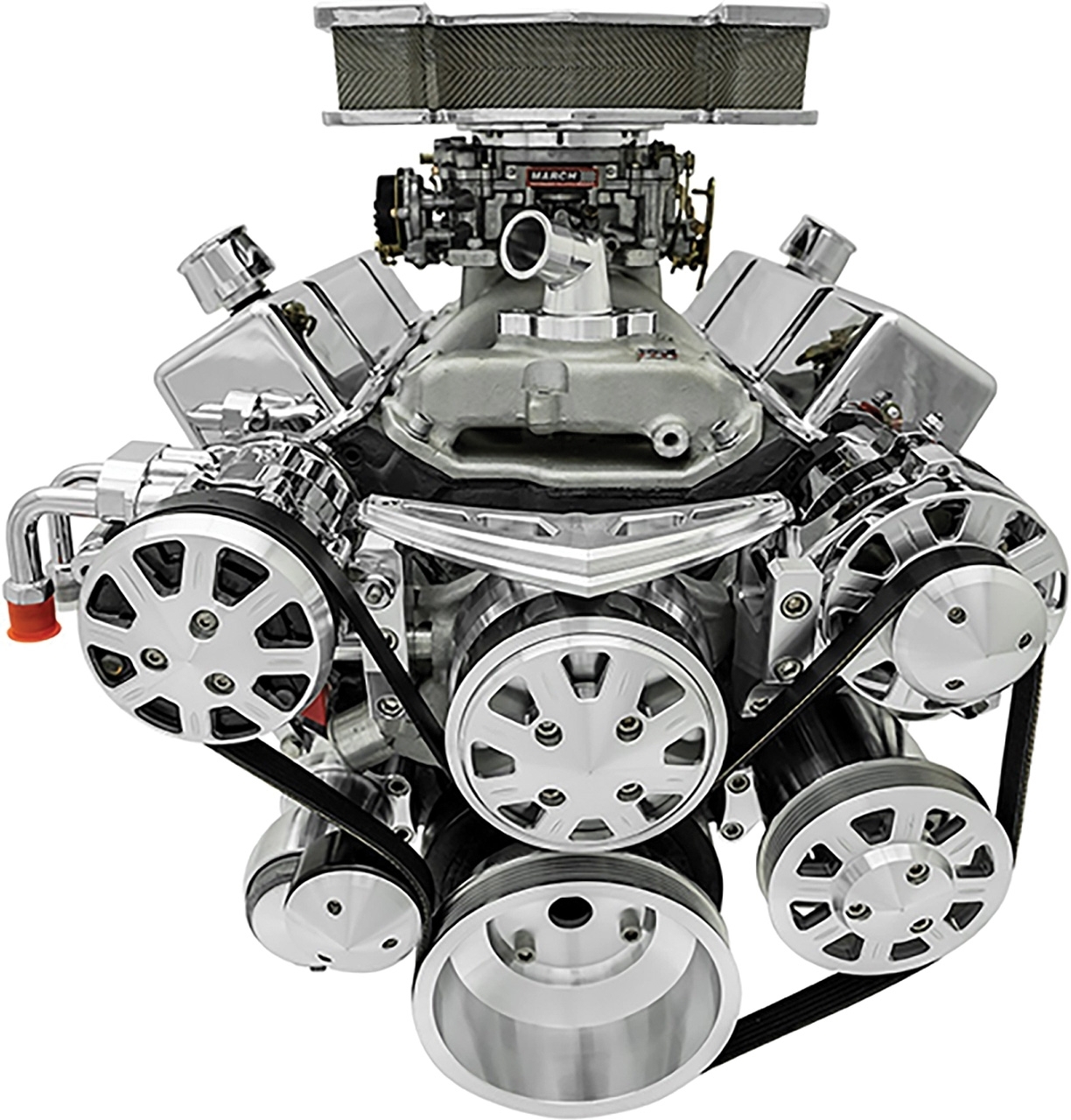 Chevrolet Big Block Clear Powder Coated March Ultra Drive Front Mount Alt, AC and PS Serpentine Set