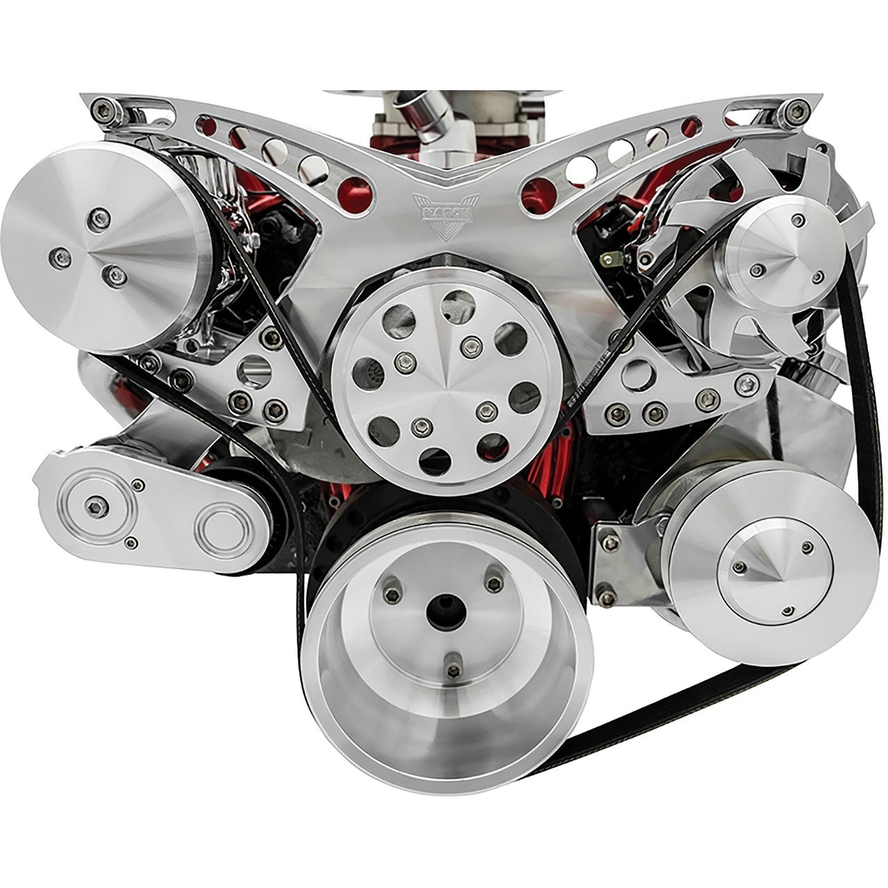 Chevrolet Big Block Clear Powder Coat March Revolver Alt, AC and PS (Saginaw Style) Serpentine Set