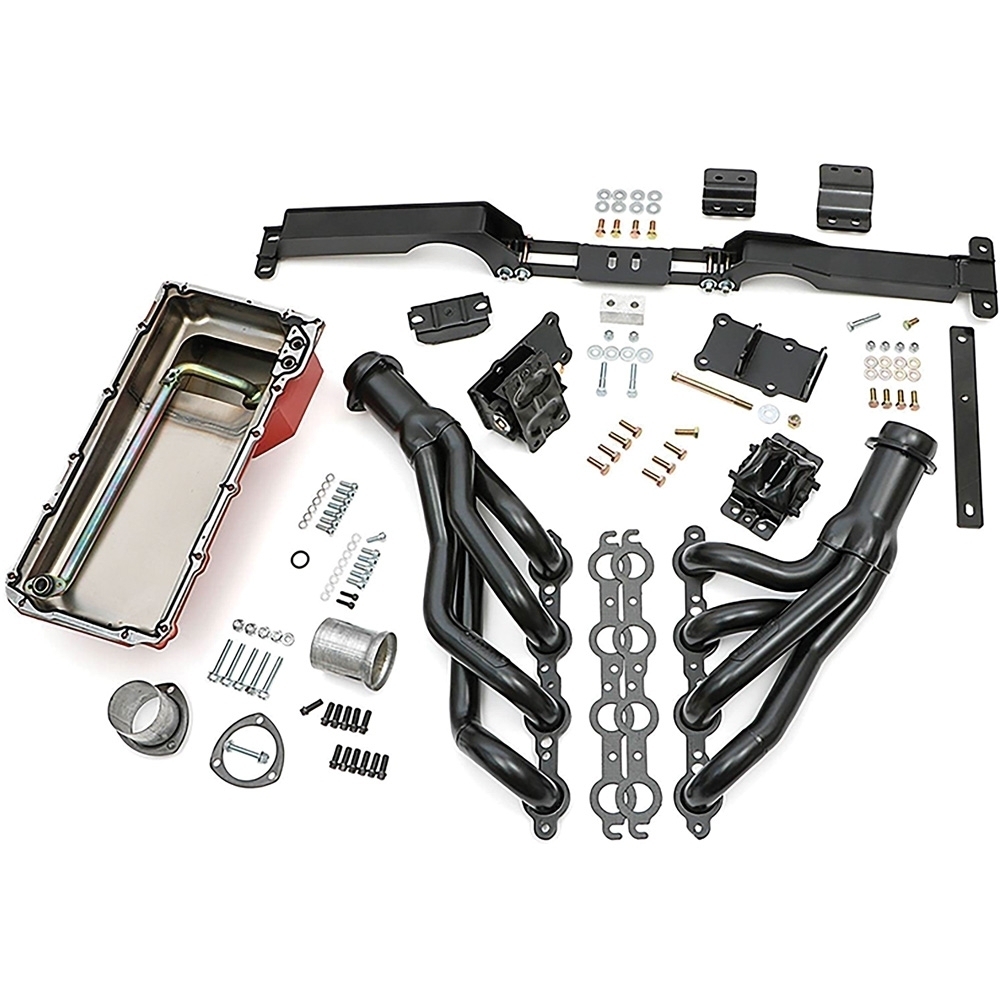 1970-74 Chevrolet Camaro, Pontiac Firebird; Engine Swap-In-A-Box Kit; GM LS Gen III & IV; Manual Trans; T304 Stainless Steel 1-3/4" Mid-Length Headers; Black-Maxx Ceramic Coated