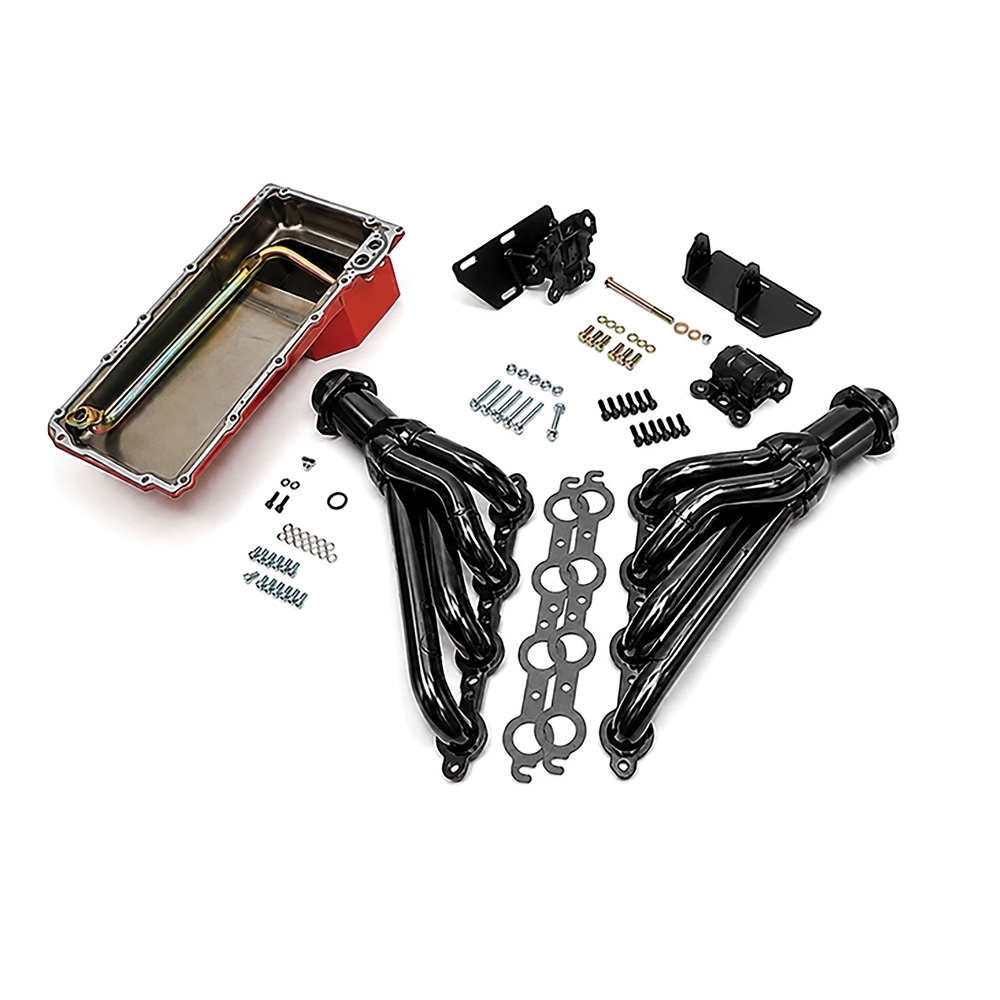 1967-72 Chevrolet & GMC C10/C20 Pickup & Suburban; Engine Swap-In-A-Box Kit; GM LS Gen III & IV; Auto Trans; T304 Stainless Steel 1-3/4" Mid-Length Headers; Black-Maxx Ceramic Coated