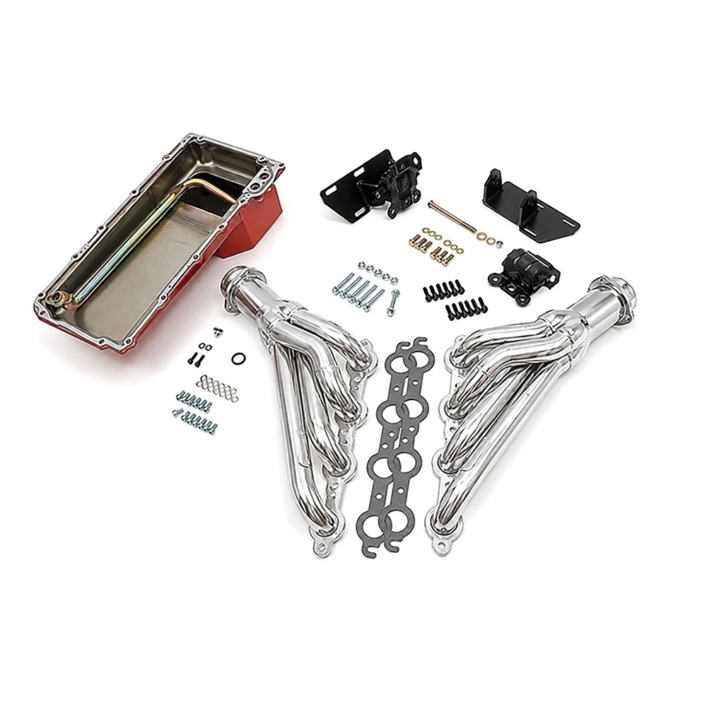 1973-87 Chevrolet & GMC C10/C20 Pickup & Suburban; Engine Swap-In-A-Box Kit; GM LS Gen III & IV; Auto Trans; T304 Stainless Steel 1-3/4" Mid-Length Headers; HTC Polished Silver Ceramic Coated