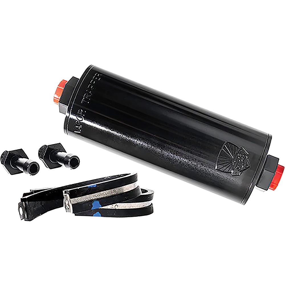 Vapor Trapper; 6" Black Charcoal Canister; 3/8" Barb Fittings; w/Dell Clamps