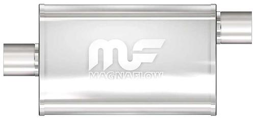 Magnaflow 4 X 9 Oval 14 Polished Stainless Steel Muffler With 2-1/4 Center Inlet/Offset Outlet