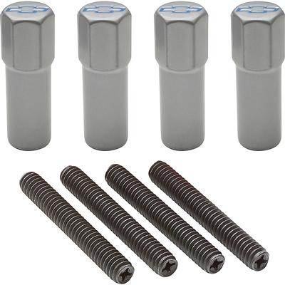 Chevrolet; Valve Cover Mini Nut and Stud Set; Metallic Gray with Blue Bowtie; 1-3/8 Tall; Set of 4