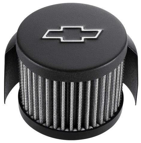 Chevy Bowtie Emblem Push-In Filter Air Breather With Hood, 3 Diameter, Black Crinkle