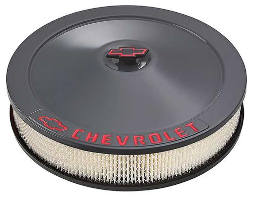 Chevrolet & Bowtie Emblem 14 Classic Shark Gray Air Cleaner Kit W/ Bowtie Center Nut