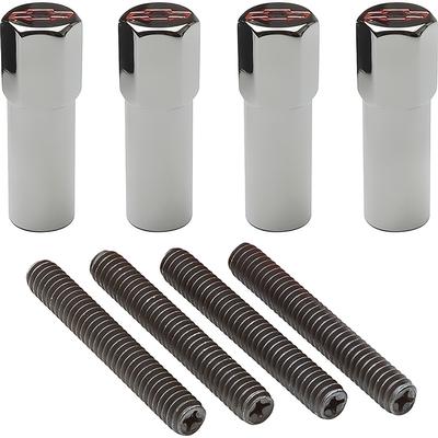 Chevrolet; Valve Cover Mini Nut and Stud Set; Chrome with Red Bowtie; 1-3/8 Tall; Set of 4