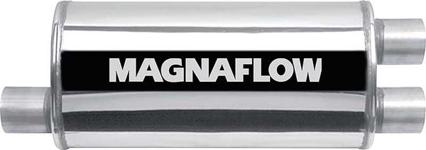 Magnaflow 5x 8 x 18 Polished Stainless Steel Muffler with 2.5 Offset Inlet / 2.25 Dual Outlets
