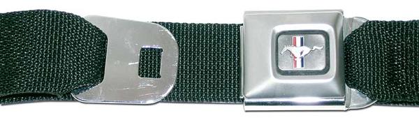 Belt with Push Button Buckle; Mustang Seat Belt Design With Black Webbing