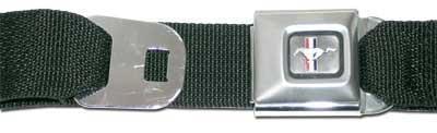 Belt with Push Button Buckle; Mustang Seat Belt Design With Black Webbing