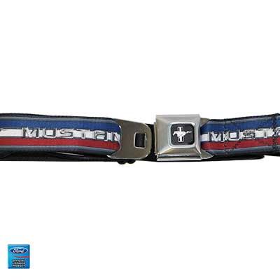 Casual Belt; with Push Button Buckle; Mustang Logo; Red White and Blue Mustang Running Pony