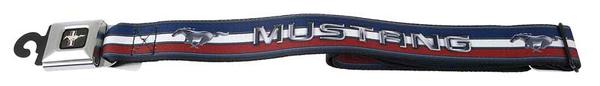 Casual Belt; with Push Button Buckle; Mustang Logo; Red White and Blue Mustang Running Pony