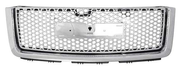 2007-13 GMC Sierra 1500 Denali; Front Grill Assembly; Chrome Shell; with Chrome Round Honeycomb Insert