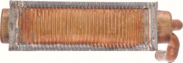 1960-63 Chevrolet, GMC Pickup, Panel, Suburban; Heater Core Assembly; with Recirculating Heater; Copper/Brass; Measures; 7-1/8 x 6-1/8 x 2-1/2