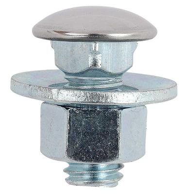 Bumper Bolt with Conical Keps Hex Nut; Polished Stainless Steel Capped Head; 3/4 Diameter; 3/8-16 x 1; Zinc Plated