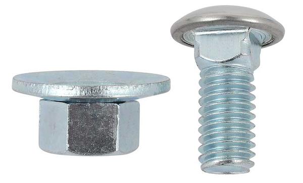 Bumper Bolt with Conical Keps Hex Nut; Polished Stainless Steel Capped Head; 3/4 Diameter; 3/8-16 x 1; Zinc Plated