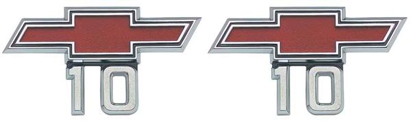 1967-68 Chevrolet Truck, 1969-72 G10 Van; Red Bow Tie Fender Emblem; ; Series 10; Pair