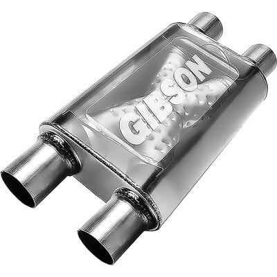 Gibson CFT Superflow Muffler; Stainless Steel; 4 x 9 x 18 Oval Body; 2.5 Dual Inlet; 2.5 Dual Outlet.