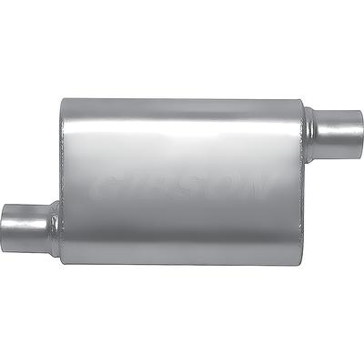 Gibson CFT Superflow Muffler; Stainless Steel; 4 x 9 x 13 Oval Body; 2.5 Offset Inlet; 2.5 Offset Outlet.