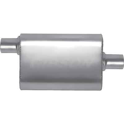 Gibson CFT Superflow Muffler; Stainless Steel; 4 x 9 x 13 Oval Body; 2.25 Offset Inlet; 2.25 Center Outlet.