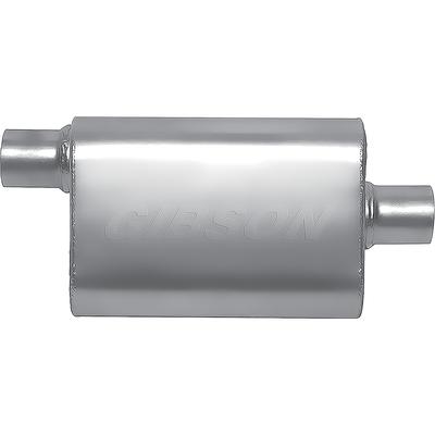 Gibson CFT Superflow Muffler; Stainless Steel; 4 x 9 x 13 Oval Body; 2.5 Offset Inlet; 2.5 Center Outlet.