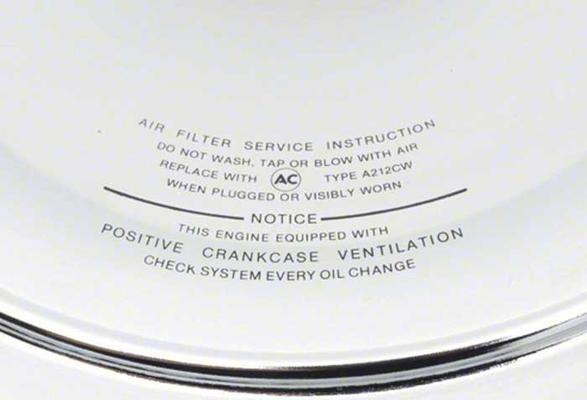 1966-69 Chevy; Air Cleaner Assembly; Open Element; with Imprint Verbiage On Lid