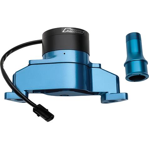Ford S/B Aluminum Electric Water Pump, Aluminum Fitting And Billet Backing Plate Included, Blue