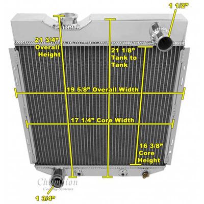 1964-66 Mustang, 1960-65 Falcon, Comet, Ranchero; 5.0L Conversion; Champion Aluminum 2-Row Radiator; Polished Finish