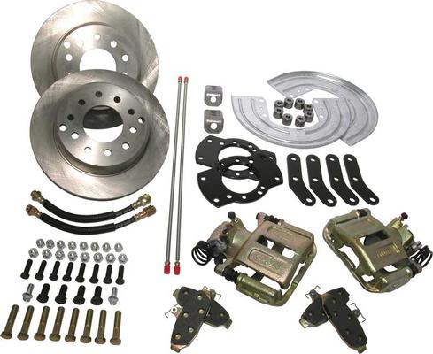 1965-72 Chrysler 8-3/4 & 9-1/4 Rear End w/ 2-Piece Axles; SSBC-USA Standard Rear Disc Brake Conversion Kit w/ Parking Brake; Plain Rotors; Silver