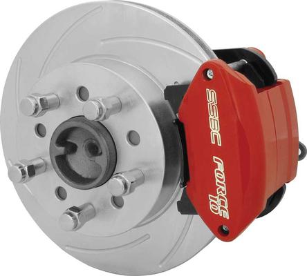1965-72 Chrysler 8-3/4 & 9-1/4 Rear End w/ 2-Piece Axles; SSBC-USA R1 Rear Disc Brake Conversion Kit w/ Parking Brake; Drilled & Slotted Rotors; Red
