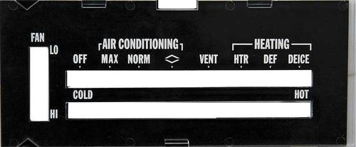 1970-72 Camaro; Heater Control Lens; with Air Conditioning; with Black Backing Paper