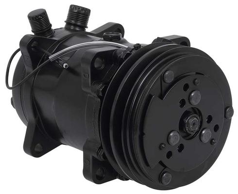 Sanden 508 Style A/C Compressor w/ 2-Groove V-Belt Clutch Pulley; Black Finish; SD508/SD5H14
