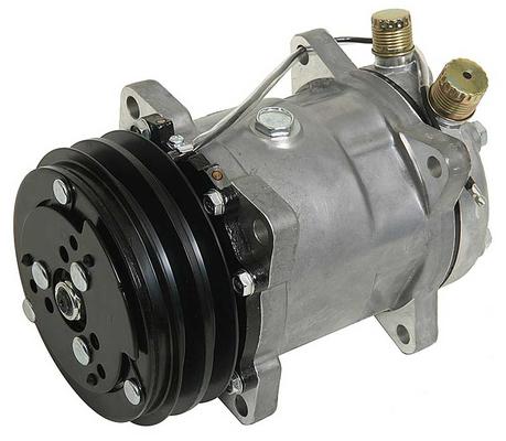Sanden 508 Style A/C Compressor; w/ 2-Groove V-Belt Clutch Pulley; Natural Finish; SD508/SD5H14
