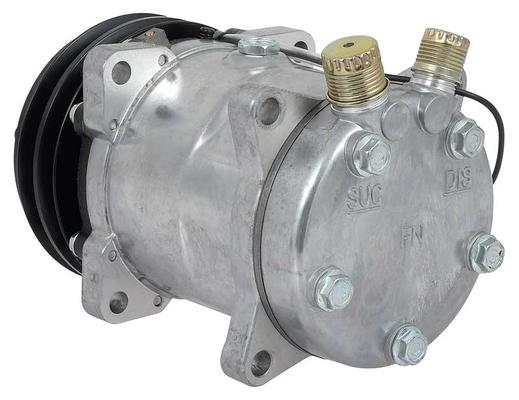Sanden 508 Style A/C Compressor; w/ 2-Groove V-Belt Clutch Pulley; Natural Finish; SD508/SD5H14
