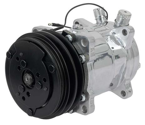 Sanden 508 Style A/C Compressor w/ 2-Groove V-Belt Clutch Pulley; Polished Finish; SD508/SD5H14